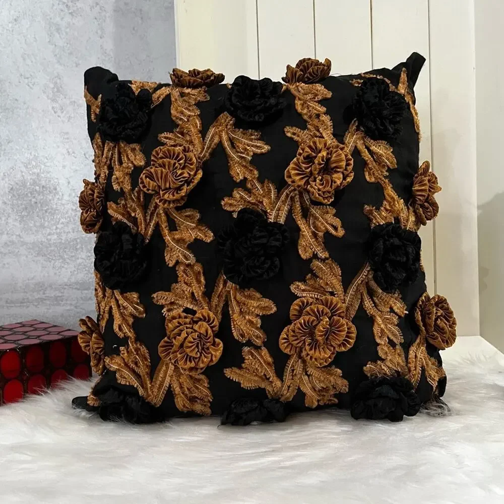 NEW Borgata x Z Gallerie Silk Dupioni Rose Tufted Throw Pillow Cover w Insert 15